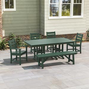 POLYWOOD Grant Park 6 Piece Farmhouse Plastic Outdoor Dining Set with Bench in Mahogany PWS2724 1 MA The Home Depot