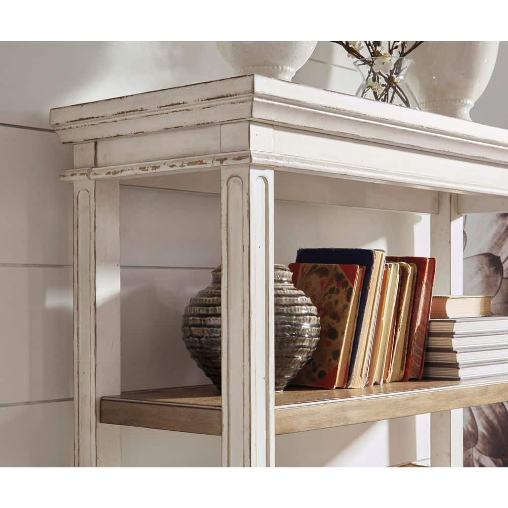 Chipped White & Distressed Wood Rustic Bookcase with Drawer
