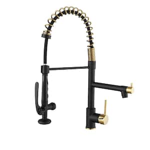 The Single-Handle Pull Down Sprayer Kitchen Faucet with 2 Spout?with Lock, in Matte Black and Gold