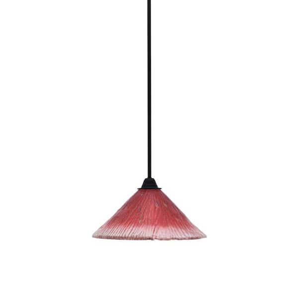 Unbranded Madison 100-Watt 1-Light Matte Black Shaded Pendant Light with 12 in. Raspberry Crystal Shade, No Bulb Included