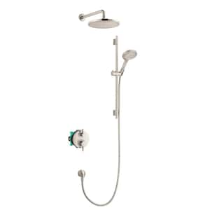 Raindance S 3-Spray Round Showerhead and Wall Bar Set with Valve in Brushed Nickel