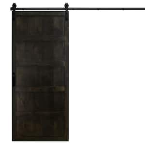 36 in. x 84 in. 5-Panel Midnight Black Alder Wood Interior Sliding Barn Door Slab with Hardware Kit