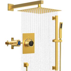 2-Spray Wall Mount Dual Shower Head and Handheld Shower 2.5 GPM with Easy to Install in Brushed Gold (Valve Included)