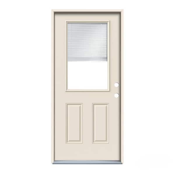 JELD-WEN 32 in. x 80 in. 1/2 Lite Primed Steel Prehung Left-Hand Inswing Entry Door w/Mini-Blinds