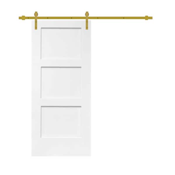 CALHOME 36 in. x 80 in. in White Stained Composite MDF 3-Panel Equal Style Interior Sliding Barn Door with Hardware Kit