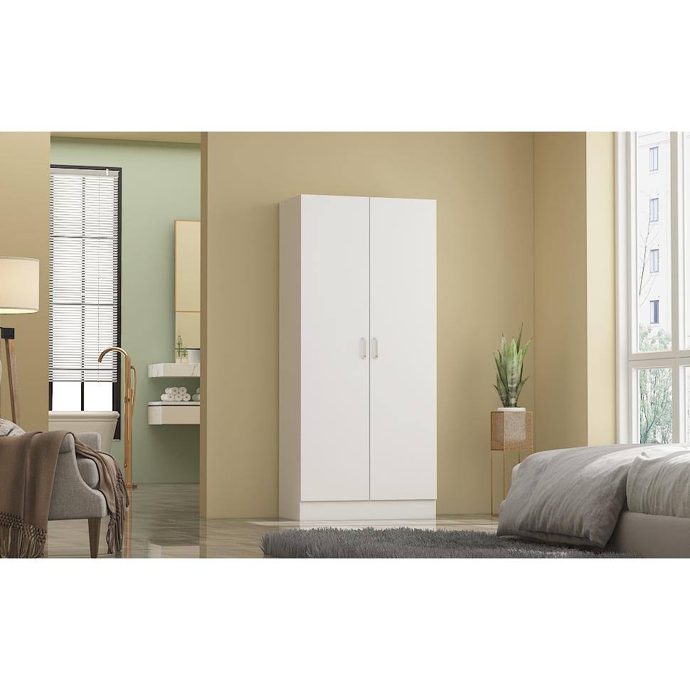 White 2-Doors Armoire Wardrobe with Hanging Rod and Storage Shelves 71 in. H x 31.5 in. W x 15.7 in. D - thumbnail 2