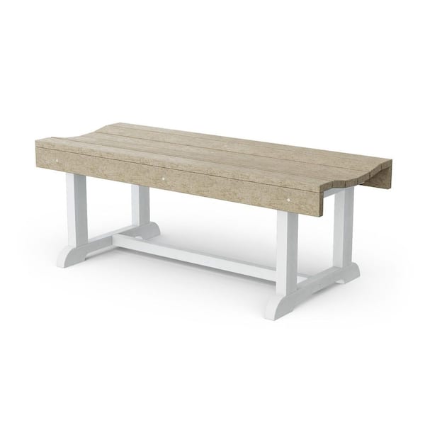Heritage 42 in. Weathered Wood and White HDPE Plastic Outdoor Patio Backless Bench