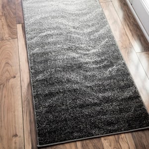 Julene Contemporary Ripples Gray 3 ft. x 20 ft. Runner Rug