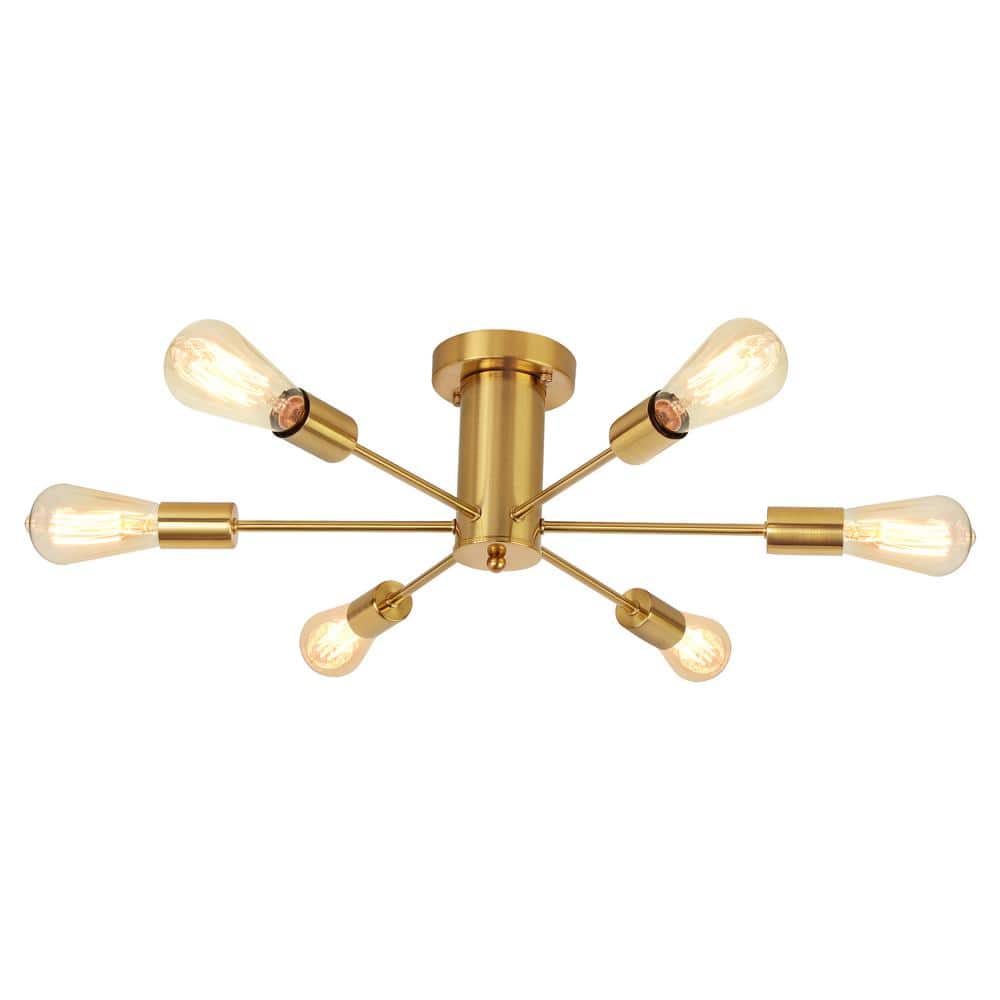 21.84 in. 6-Light Gold Sputnik Transitional Flush Mount Ceiling Lights
