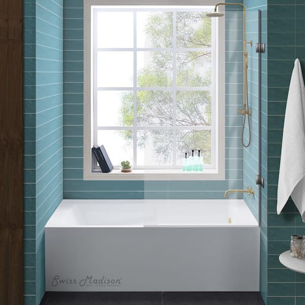 Voltaire 60 in. x 32 in. Acrylic White, Alcove, Integral Armrest, Right-Hand Drain, Apron Rectangular Bathtub in white