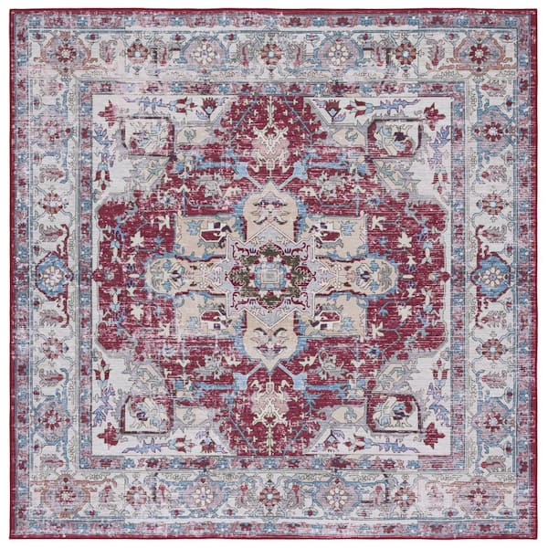 Tuscon Burgundy/Beige 6 ft. x 6 ft. Machine Washable Floral Medallion Square Area Rug