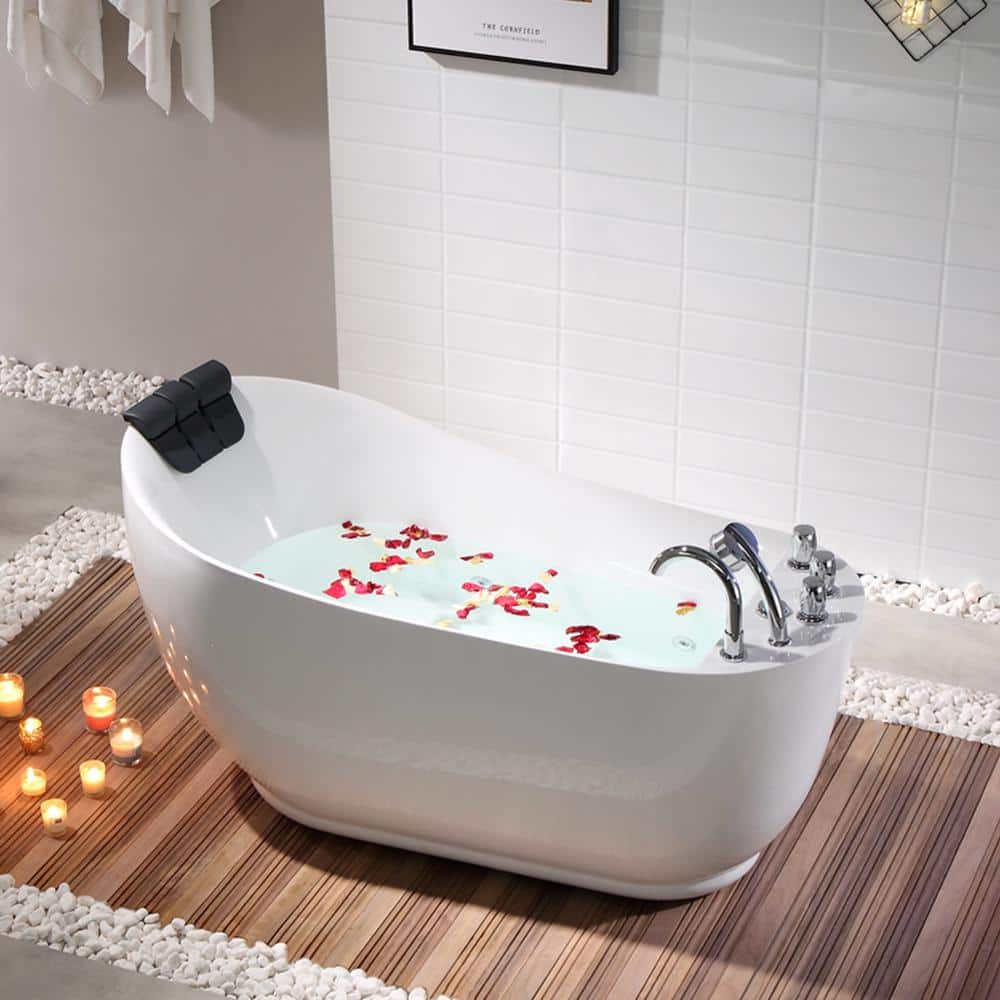 67'' White Freestanding Acrylic Whirlpool Bathtub with Faucet