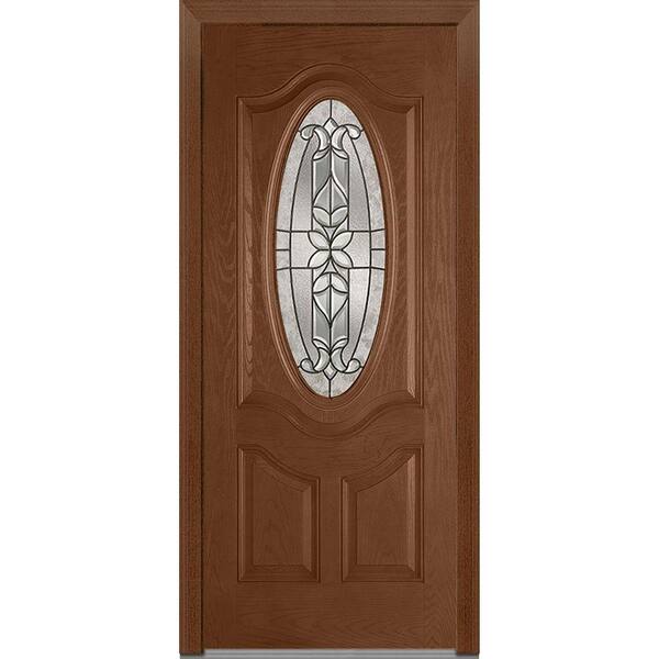 MMI Door 36 in. x 80 in. Cadence Right-Hand Inswing 3/4 Oval Decorative 2-Panel Stained Fiberglass Oak Prehung Front Door