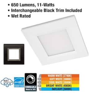 4 in. Square Canless Integrated LED Recessed Light Trim Night Light Black Trim Option Adjust Color Temperature (4-Pack)