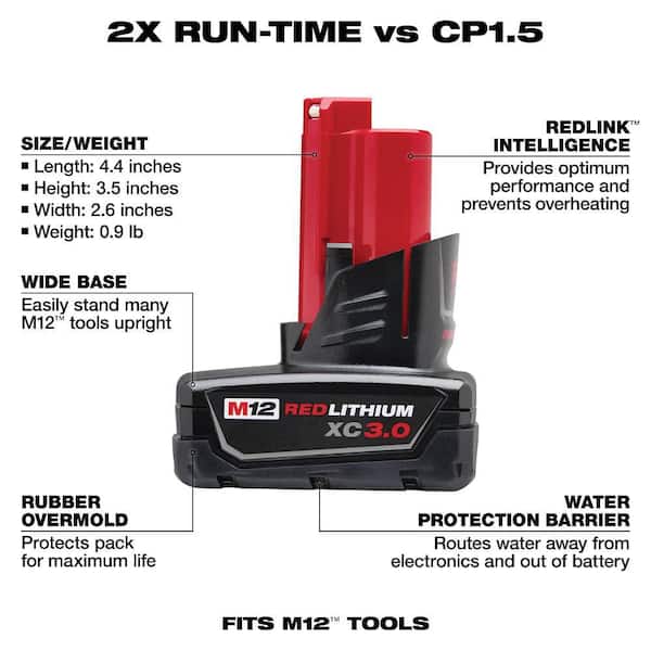 Milwaukee - M12 12-Volt Lithium-Ion XC Extended Capacity 3.0 Ah Battery Pack (2-Pack)
