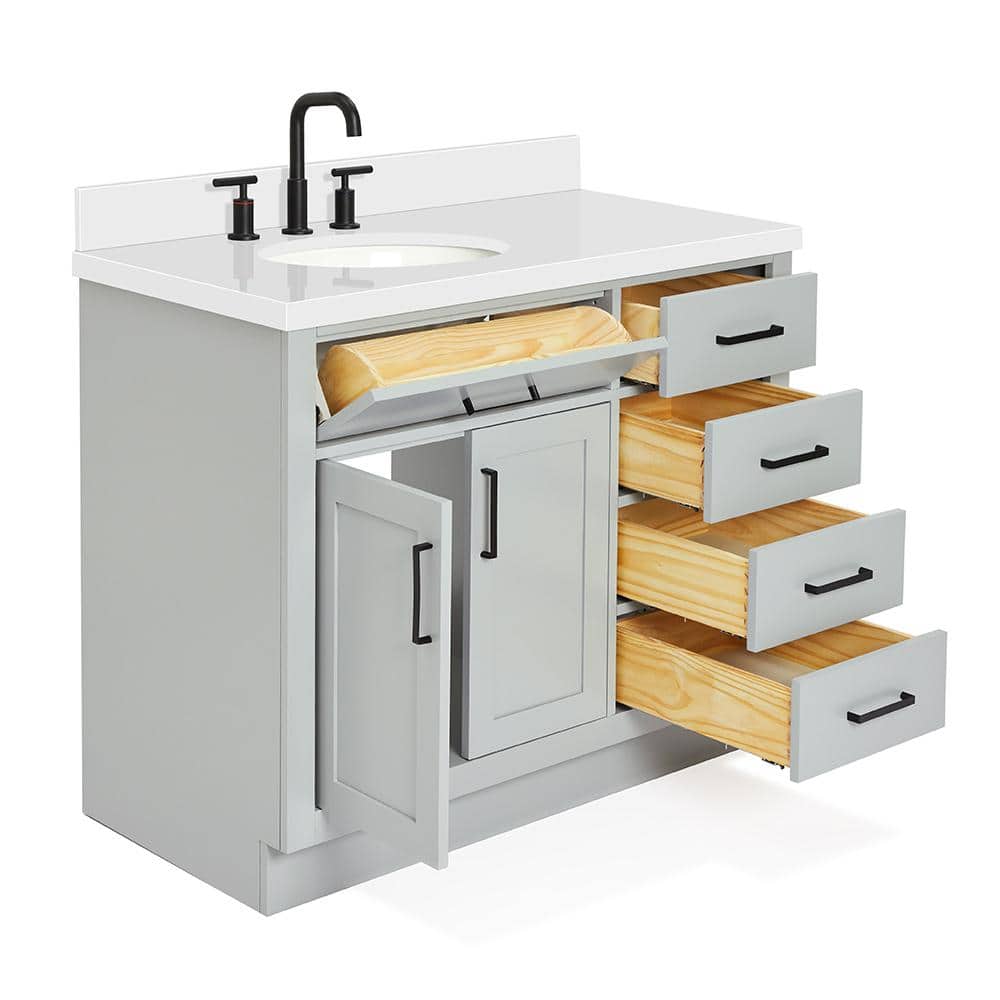 Hepburn 43" Gray Hardwood Freestanding Single Vanity with Quartz Top