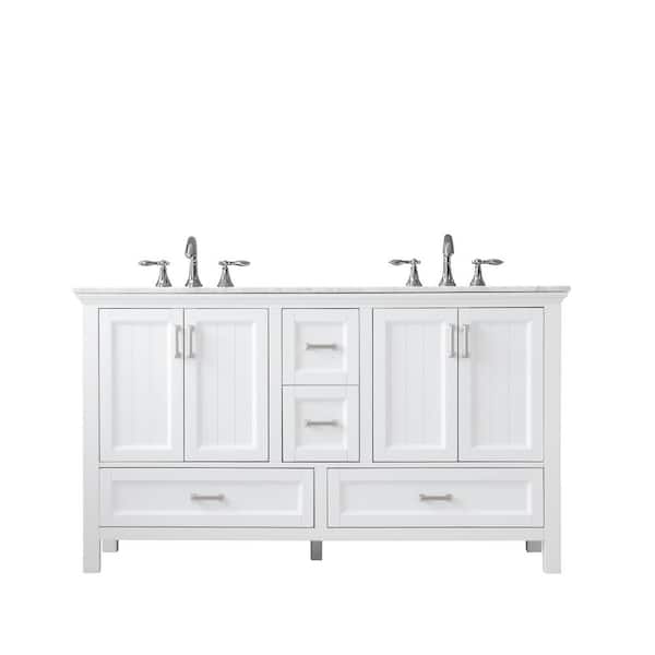 Altair Isla 60 in. Bath Vanity in White with Carrara Marble Vanity Top in White with White Basins