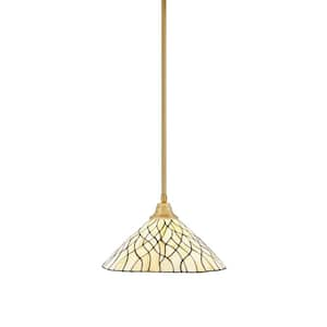 Sparta 100-Watt 1-Light New Age Brass Stem Pendant Light with Sandhill Art Glass Shade and Light Bulb Not Included