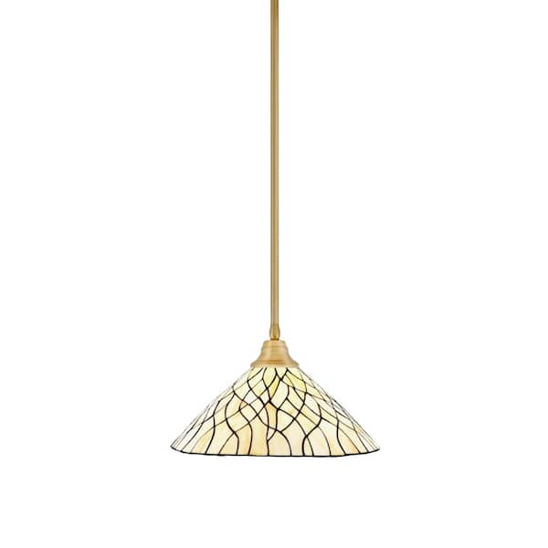 Unbranded Sparta 100-Watt 1-Light New Age Brass Stem Pendant Light with Sandhill Art Glass Shade and Light Bulb Not Included
