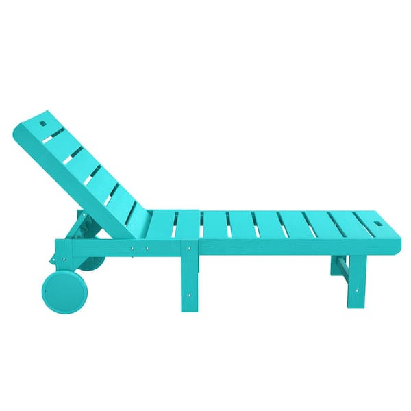 Heli Recycled Aruba Blue HDPS Patio Lounge Chair Plastic Stackable Outdoor Chaise Lounge Chair with Wheel Set of 3