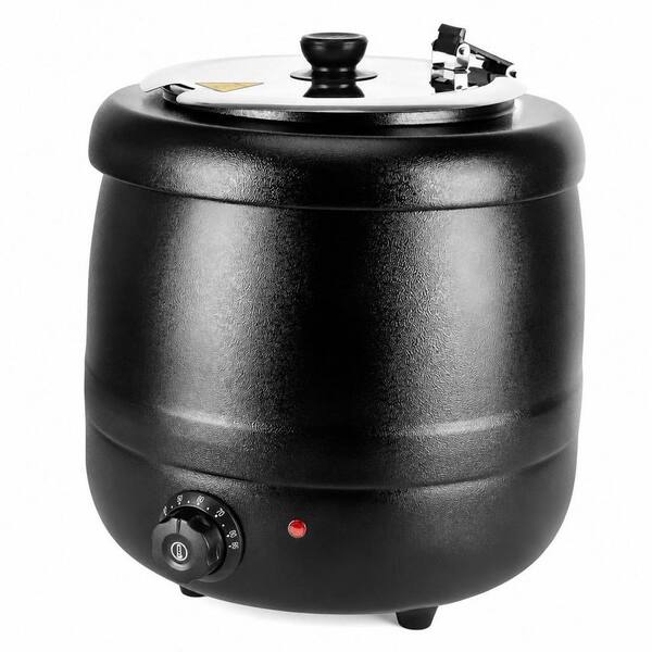 10.5 qt. Soup Warmer with Stainless Steel Hinged Lid and Detachable Insert Pot, Electric Soup Pot, Black