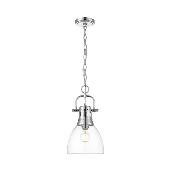 Golden Lighting Duncan 100-Watt 1 Light Chrome Shaded Pendant Light with Clear Glass Shade, No Bulbs Included