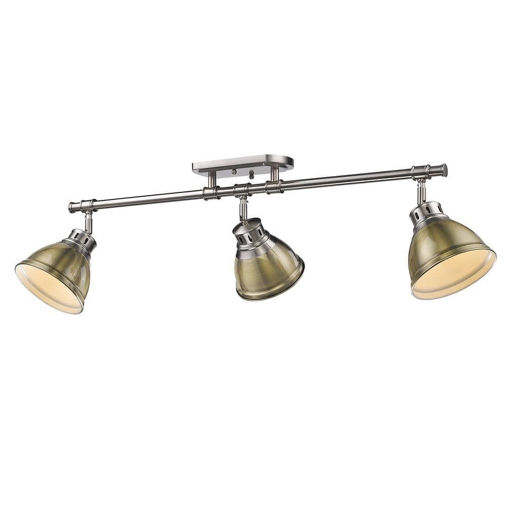 Duncan 6.5 in. 3-Light Pewter Semi-Flush Mount with Gold Shade and No Bulbs Included price history on PriceWatchPro