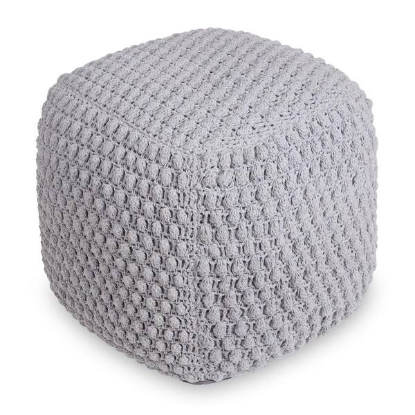 Loft Lyfe Adin Cotton Yarn Pouf Ottoman Light Grey