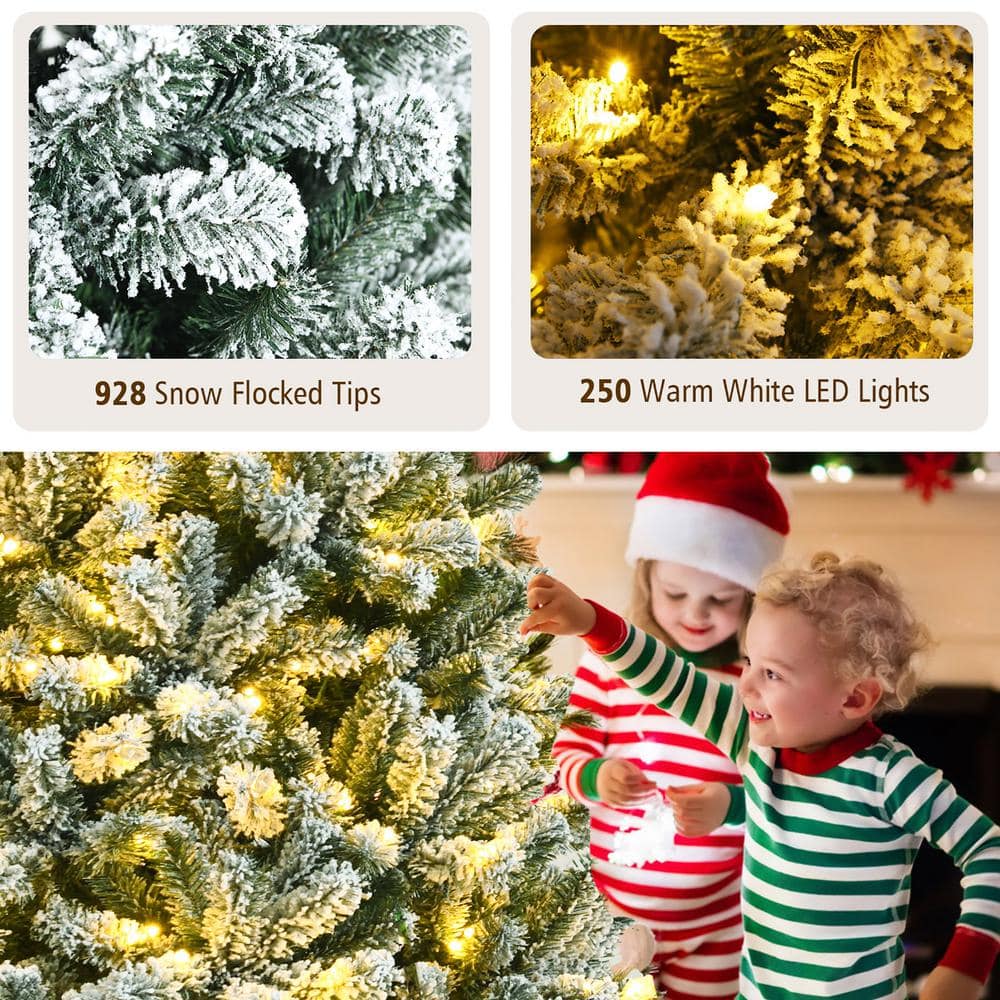 6' Green Snow Flocked PVC Christmas Tree with Warm White LED Lights