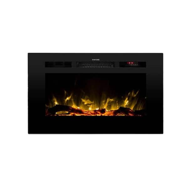 Sideline 28 in. Wall Mount or Recessed Smart Electric Fireplace in Black with LED Flame
