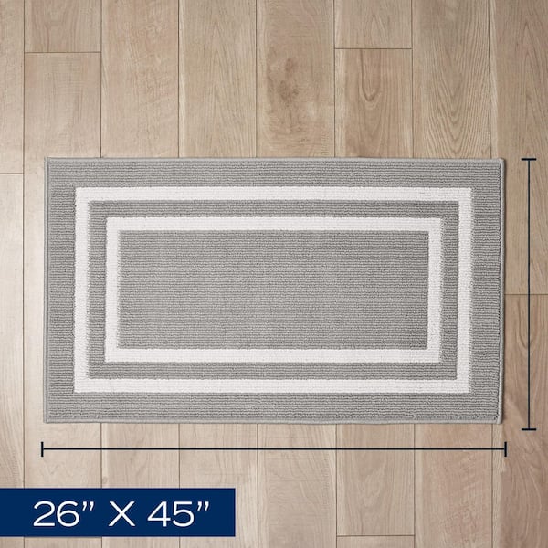 Nautica Washable Skid Resistant Light Grey/White 2.2 ft. x 4 ft