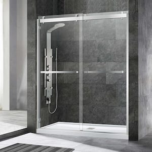 Lenwade 56 in. to 60 in. x 76 in. Sliding Frameless Shower Door with Shatter Retention Glass in Brushed Nickel
