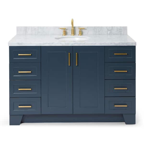 Taylor 55 in. W x 22 in. D x 36 in. H Bath Vanity in Midnight Blue with Carrara White Marble Top