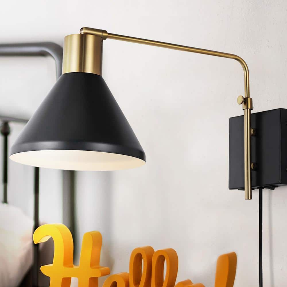 Max 20.5" Black and Brass Iron Swing Arm Wall Sconce