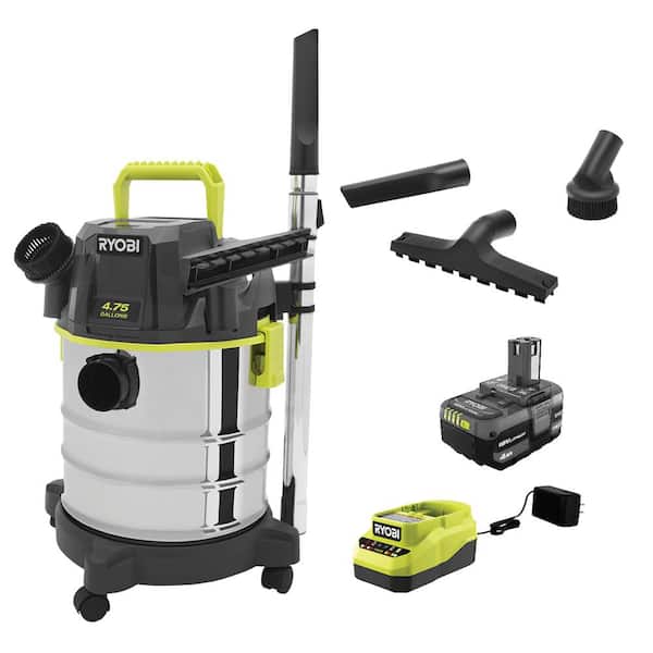 RYOBI ONE+ 18V Cordless 4.75 Gal. Wet/Dry Vacuum Kit with 4.0 Ah Battery, Charger, and Accessory Kit