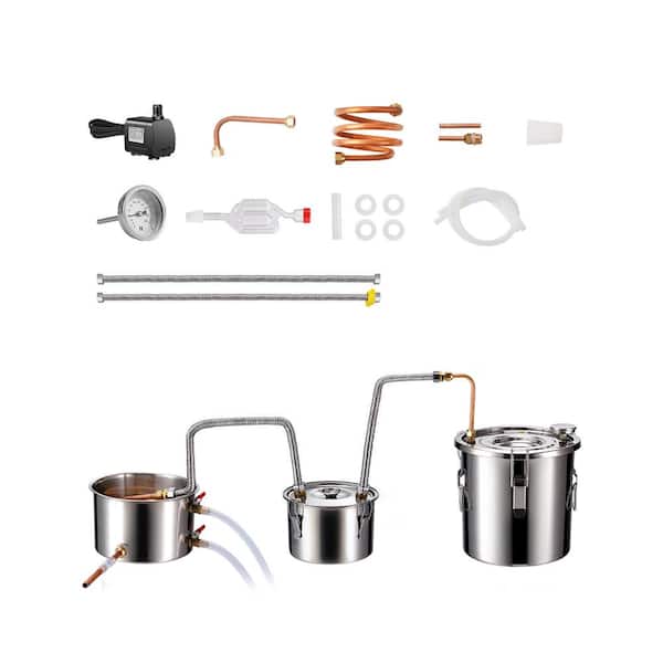 VEVOR Alcohol Still, 3 gal./11.4 L Stainless Steel Water Alcohol Distiller, Dual Condenser Distiller Kit, Silver
