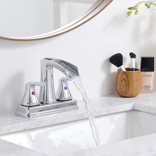 AIMADI 4 in. Centerset Double Handle Waterfall Bathroom Faucet