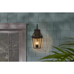 Glenneyre 24 in. Oil-Rubbed Bronze French Quarter Gas Style Hardwired Outdoor Wall Light Lantern Sconce Clear Glass