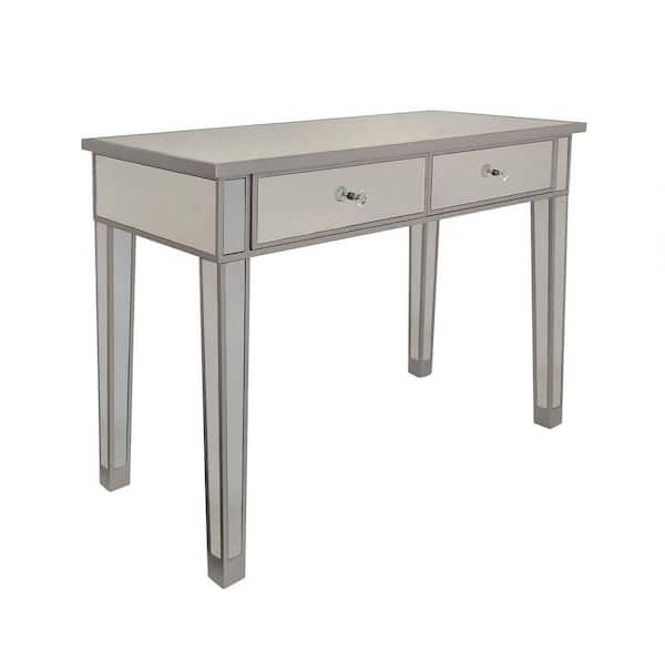 THE URBAN PORT Mirrored Console Table/Vanity Table with 2-Drawers Silver and Gray