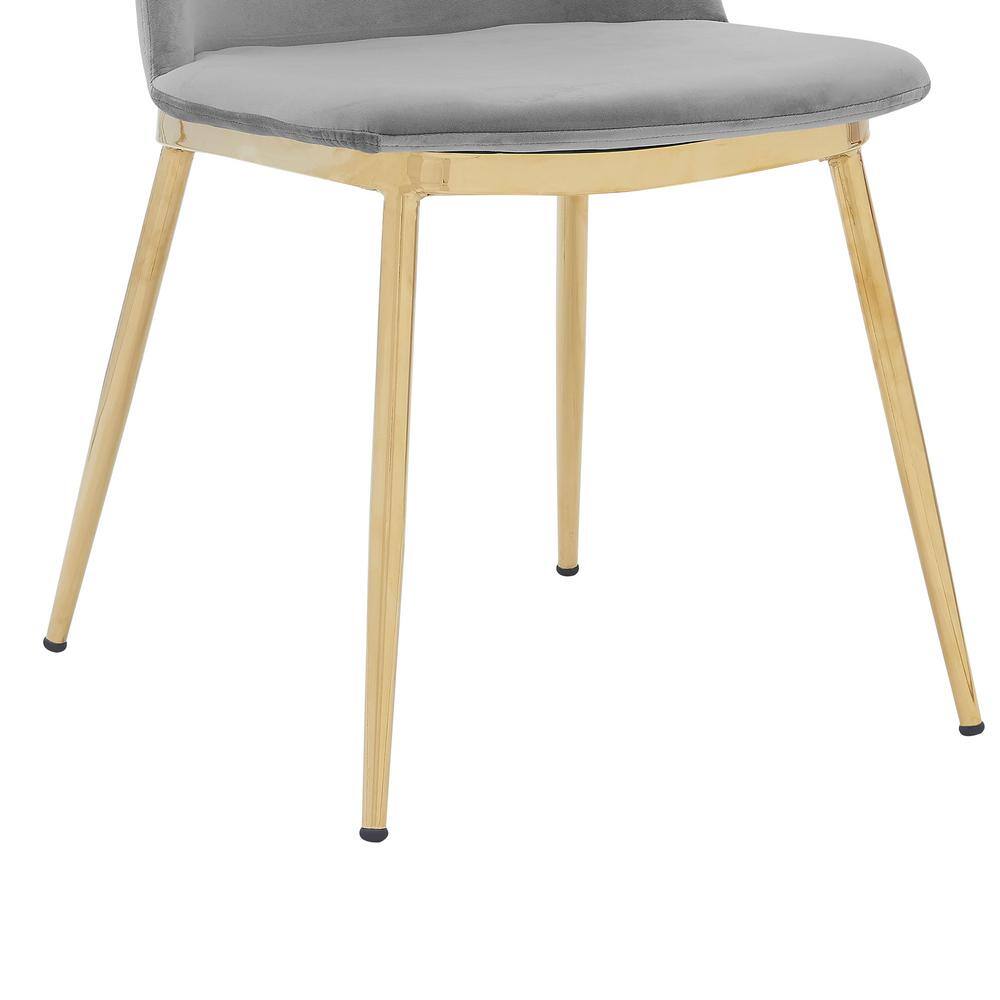 Contemporary Gray Velvet Side Chairs with Gold Metal Legs
