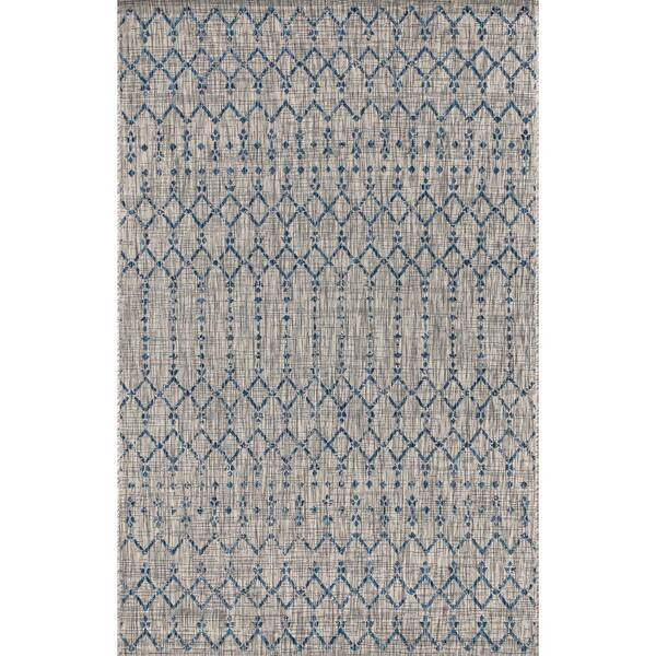 Photo 1 of (READ NOTES) Ourika Moroccan Light Gray/Navy 9'' in. x 10' ft. Geometric Textured Weave Indoor/Outdoor Area Rug