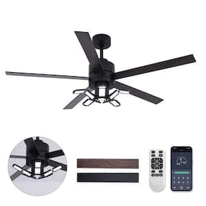 56 in. Indoor Smart Black Standard Ceiling Fan with Dimmable LED Light Garage Light with Fan and Remote