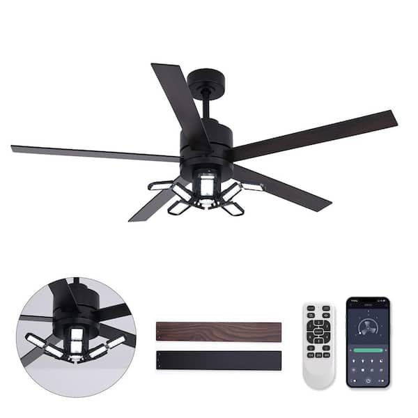 ANTOINE 56 in. Indoor Smart Black Standard Ceiling Fan with Dimmable LED Light Garage Light with Fan and Remote