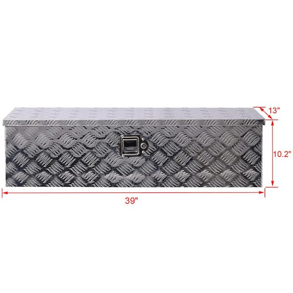39 in. Trailer Tongue Box, RV Trailer Truck Tool Truck Tool Box, with Lock Keys Side Handle, Silver, 39 x 13 x 10 in.