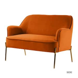 Agacia Orange Recessed Arms Loveseat Sofa with Piped Edges Design