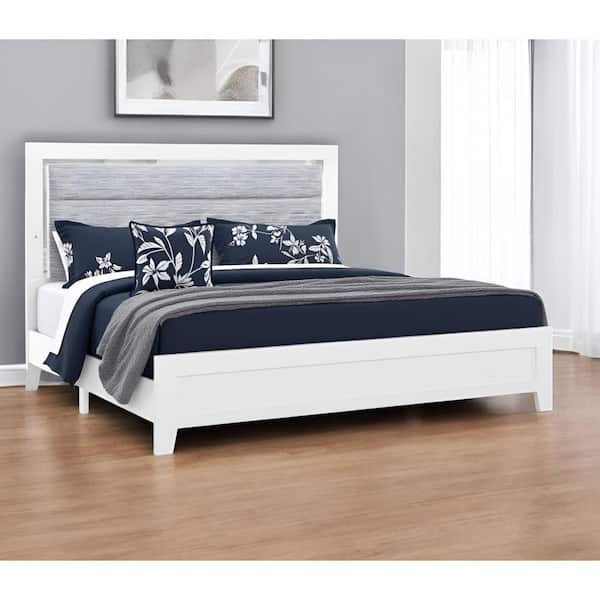HomeRoots White Wood Frame Queen Panel Bed with Upholstered;Tufted