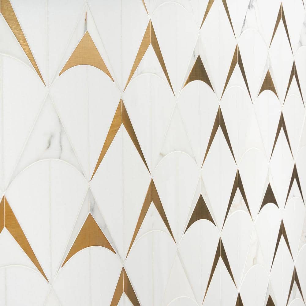 Larvotto White and Brass Polished Marble Mosaic Wall Tile