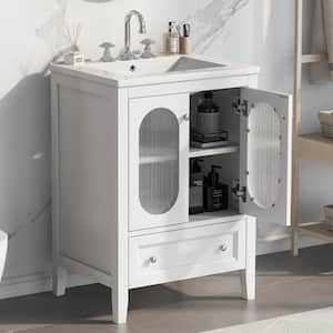 24 in. W x 18.3 in. D x 33.9 in. H Bath Vanity Cabinet with White Ceramic top with One Drawer and Doors in White