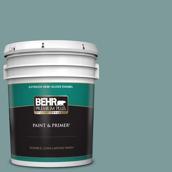 BEHR PREMIUM PLUS 5 gal. #PMD-35 Blue Agave Semi-Gloss Enamel Exterior Paint & Primer