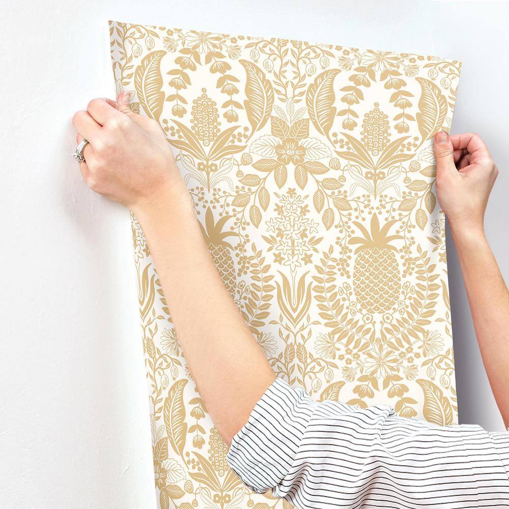 Gold and White Non-Pasted Washable Damask Wallpaper